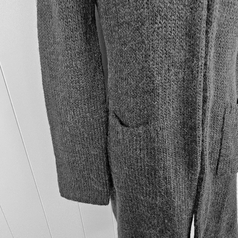 J Crew Sweater Coat Duster Womens M Blue Longline Collar Knit Alpaca blend